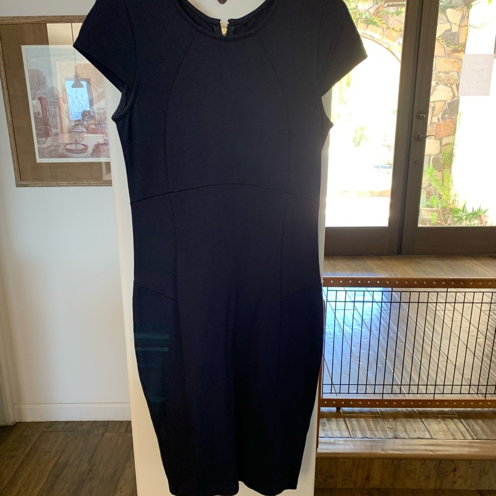 Felicity & Coco new navy cotton knit dress with contour detailing, cap sleeves